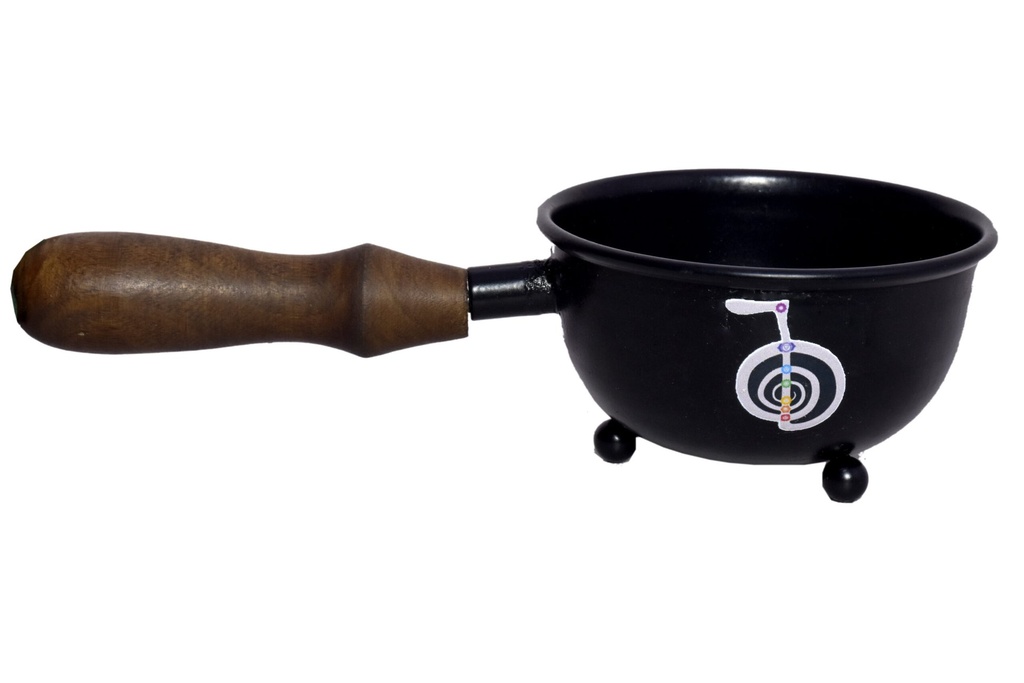 [14228] Seven Chakras Metal Smudge Pot w/ Handle – 3"