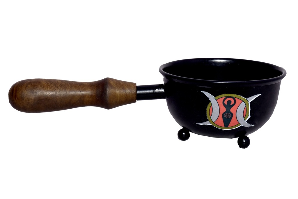 [14230] Triple Moon Goddess Metal Smudge Pot w/ Handle – 3"