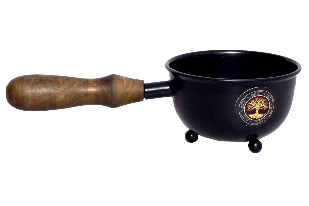 [14233] Tree of Life Metal Smudge Pot w/ Handle – 3"