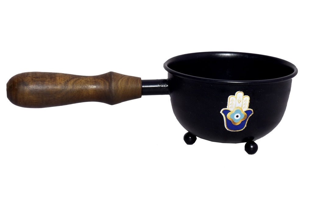 [14234] Hamsa Hand Metal Smudge Pot w/ Handle – 3"