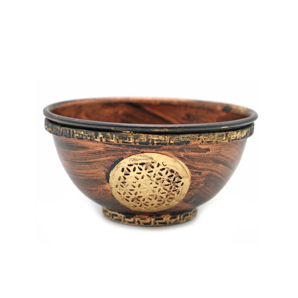 [14237] Flower of Life Metal Smudge Bowl – 4"