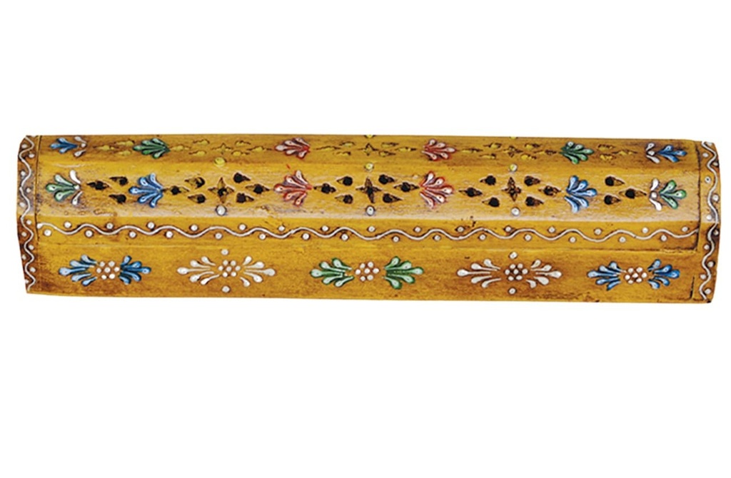 [10419] Yellow Hand-Painted Wooden Incense Coffin Box – 12" / Jali Cover