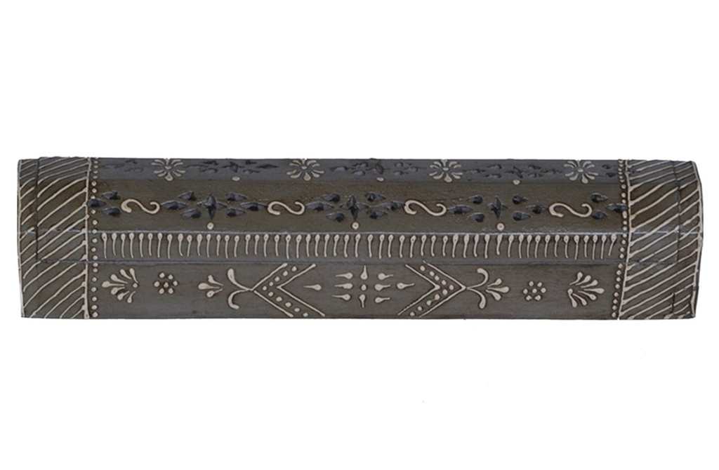 [10423] Grey Hand-Painted Wooden Incense Coffin Box – 12" / Jali Cover