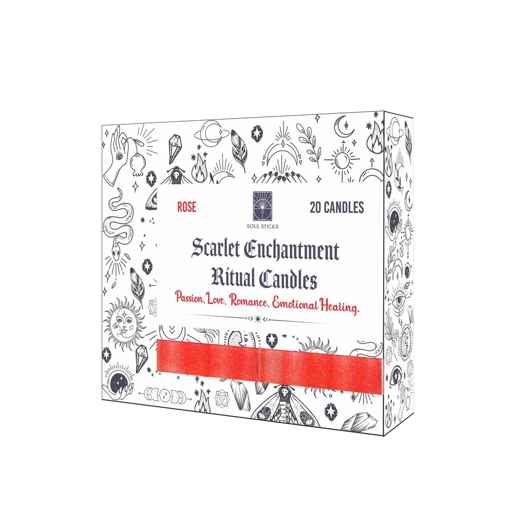 [14431] Scarlet Enchantment Rose Scented Ritual Candles – Pack of 20