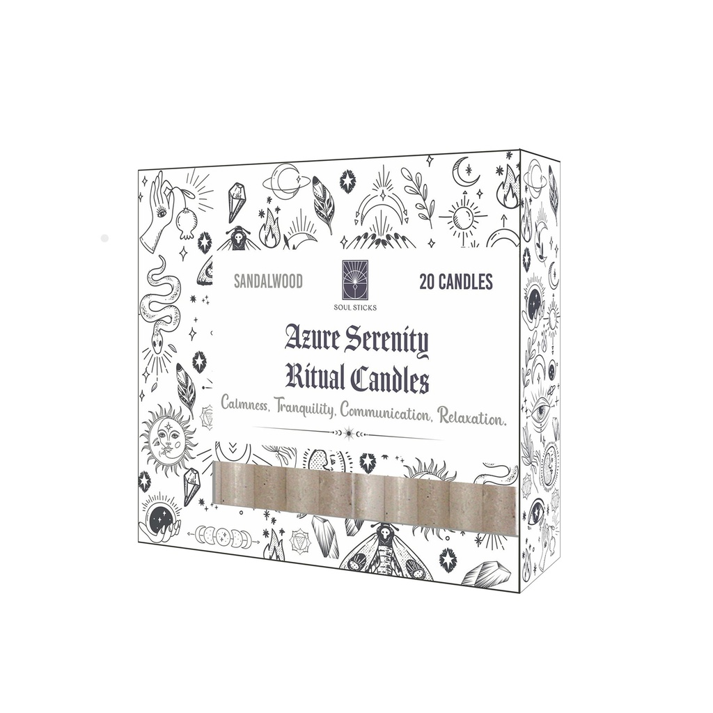 [14433] Azure Serenity Sandalwood Scented Ritual Candles – Pack of 20
