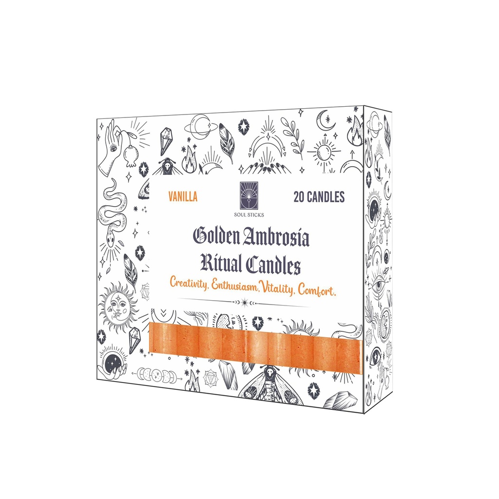 [14437] Golden Ambrosia Vanilla Scented Ritual Candles – Pack of 20