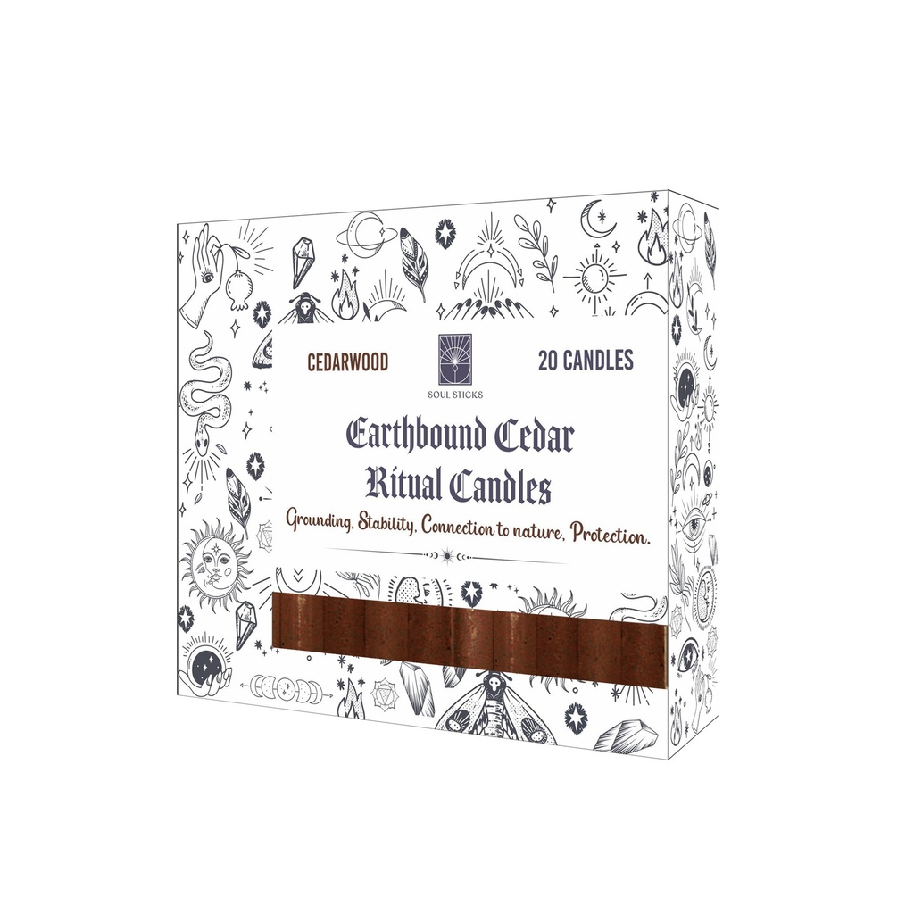 [14441] Earthbound Cedarwood Scented Ritual Candles – Pack of 20