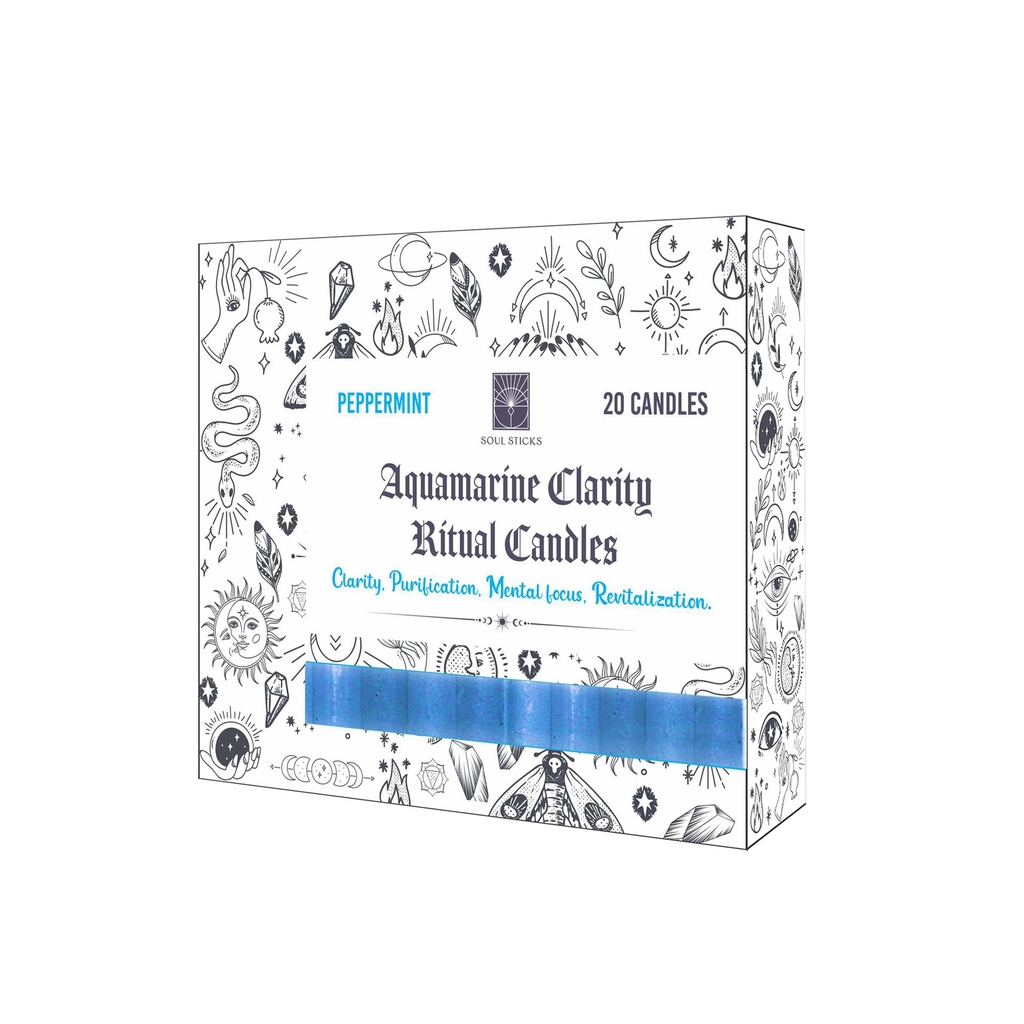 [14442] Aquamarine Peppermint Clarity Scented Ritual Candles – Pack of 20