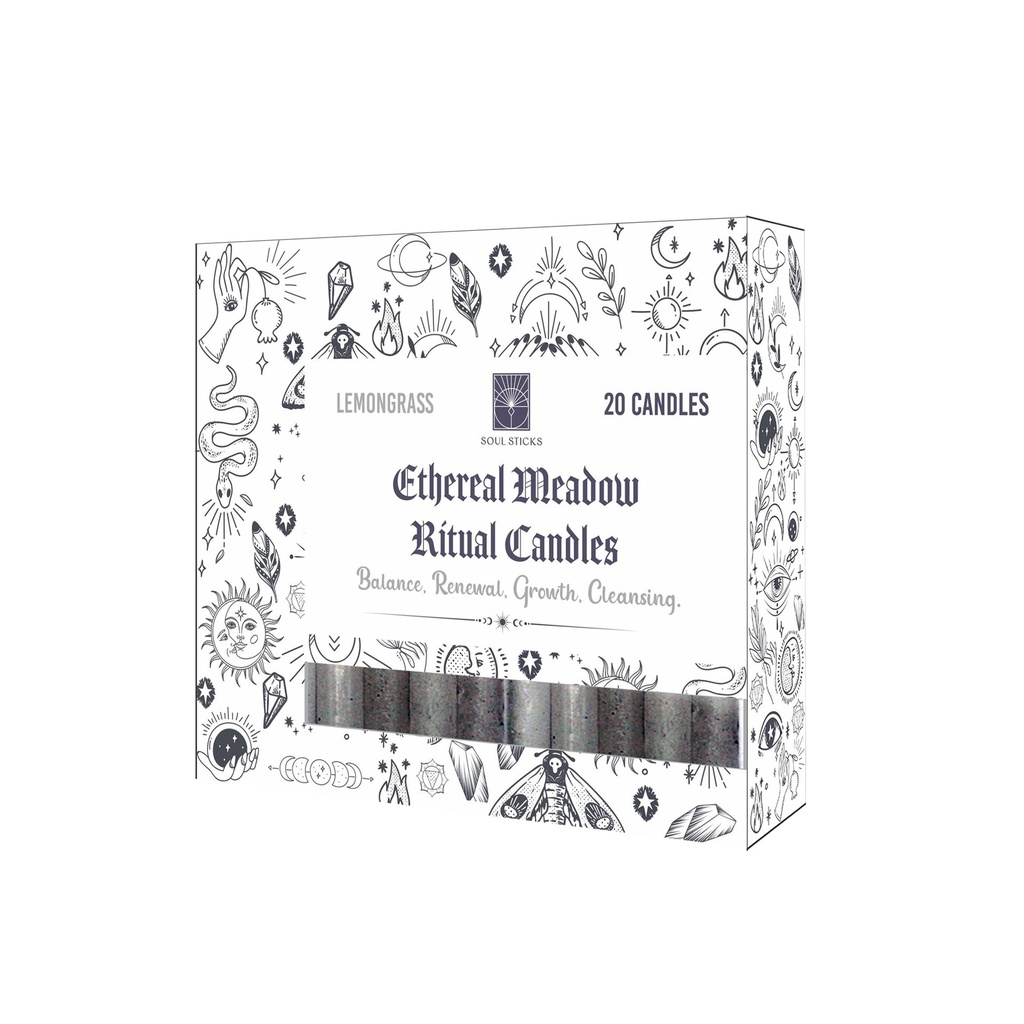 [14443] Ethereal Meadow Lemongrass Scented Ritual Candles – Pack of 20