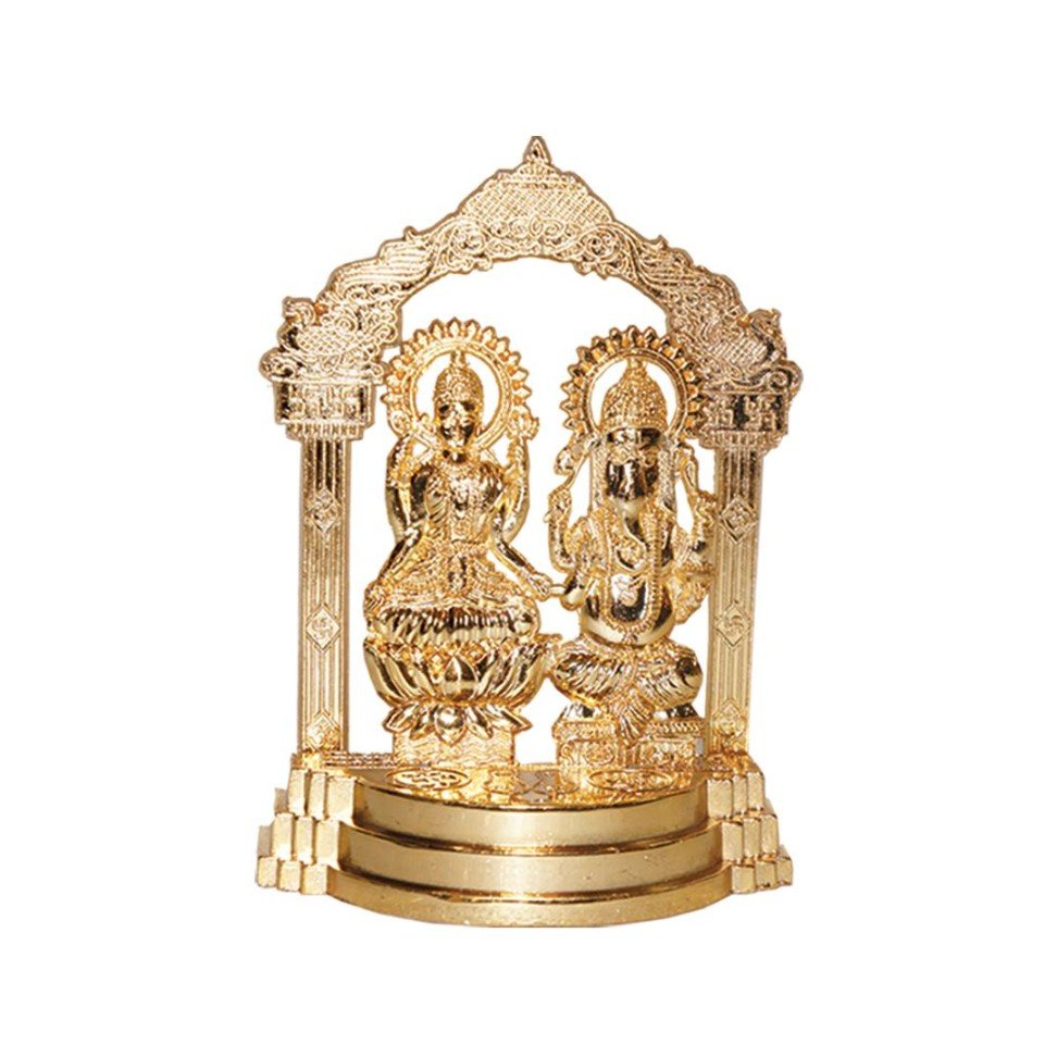 Metal Gold Plated Ganesha Laxmi 4x5.5"