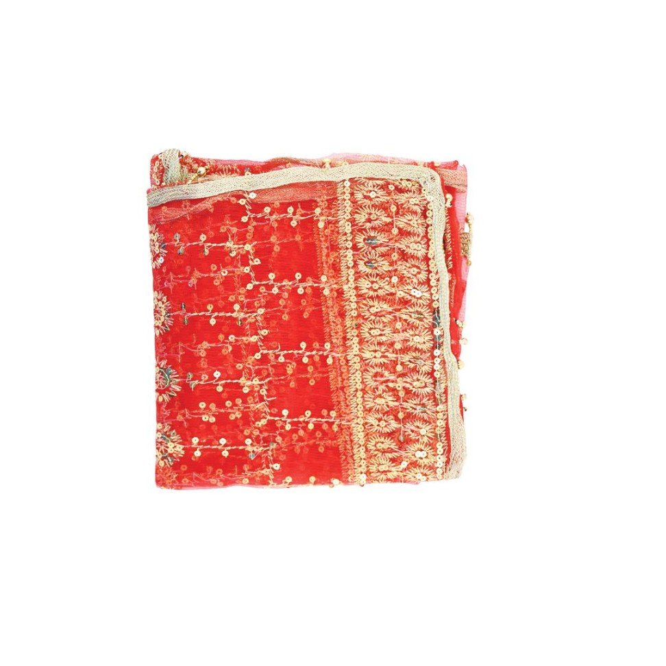 Red Printed Chunari Glitter 18x42