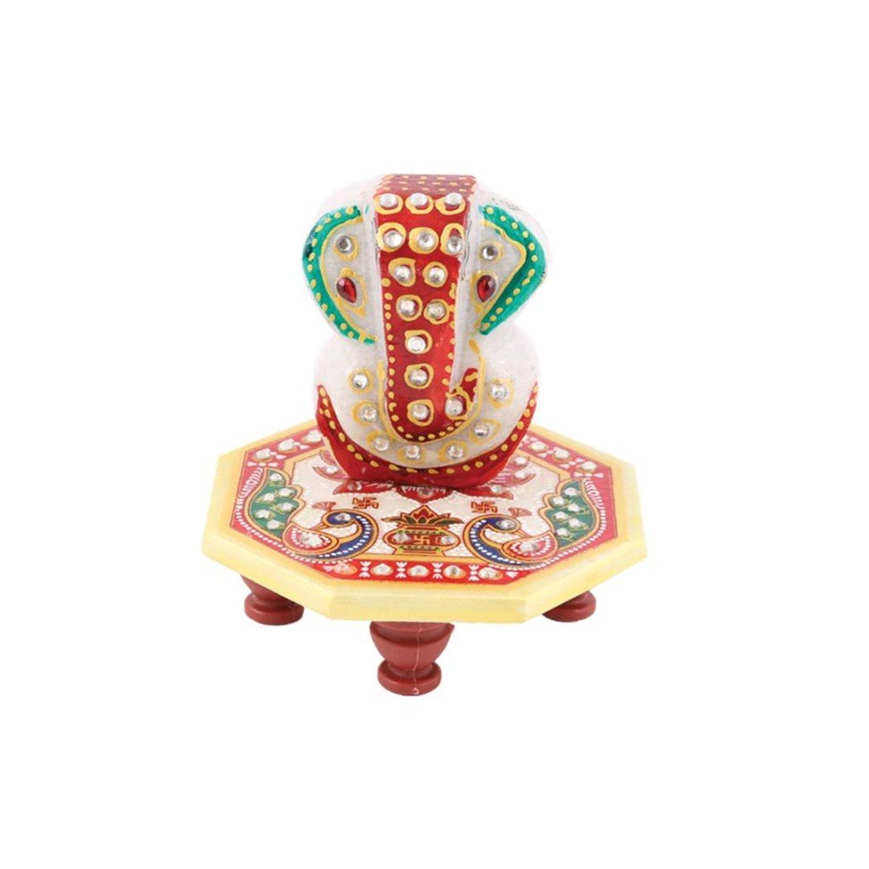 Marble Ashtcone Ganesh Chowki 4"