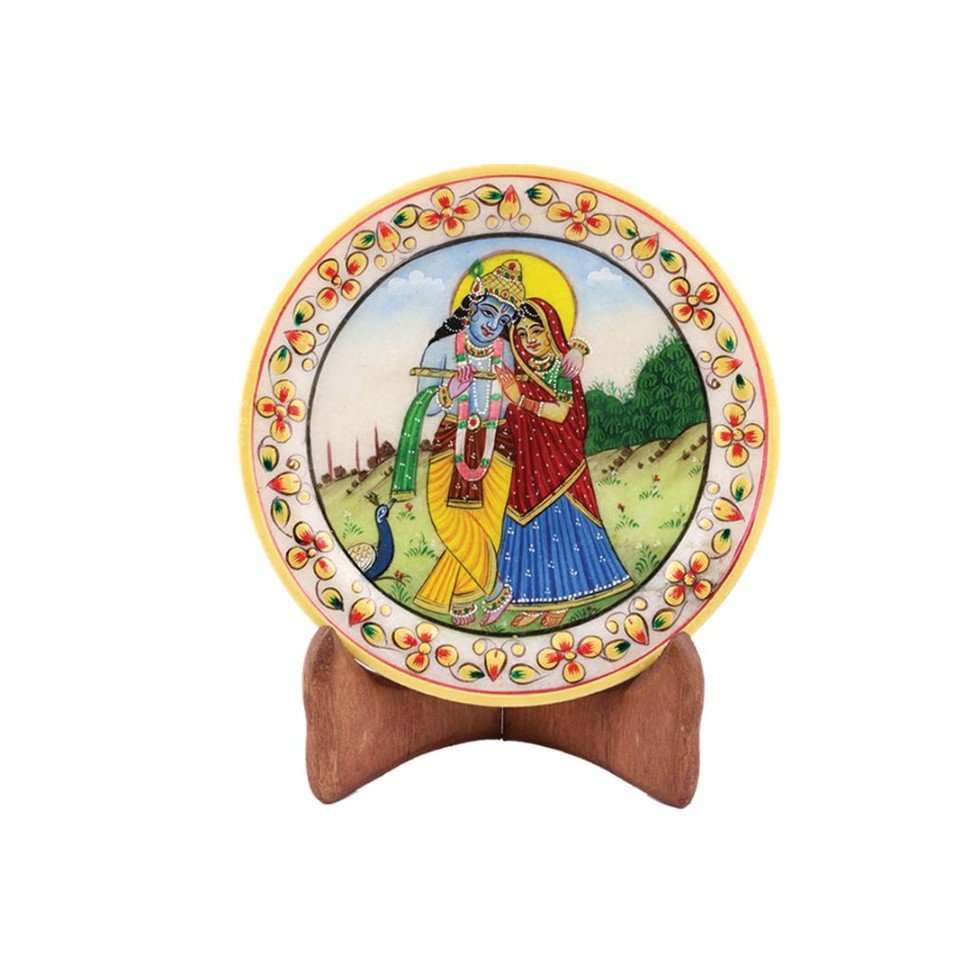 Marble Radha Krishna Plate 6"