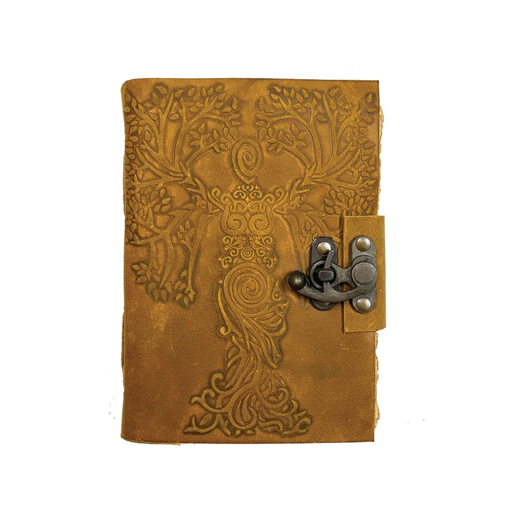 [14550] Yellow Goddess Tree of Life Blank Leather Journal