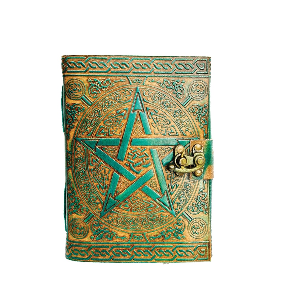 [14554] Turquoise Pentacle Blank Leather Journal