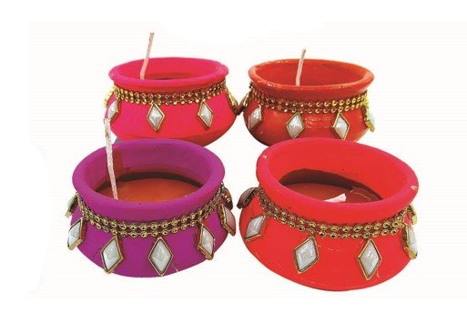 (3”) Matki Diyas with wax In Gift Box (Set of 4)
