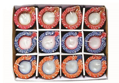 Hand Painted Diyas with wax In Gift Box (Set of 12) (2.75”)