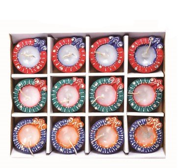 Hand Painted Diyas with wax In Gift Box (Set of 12) (2.75”)
