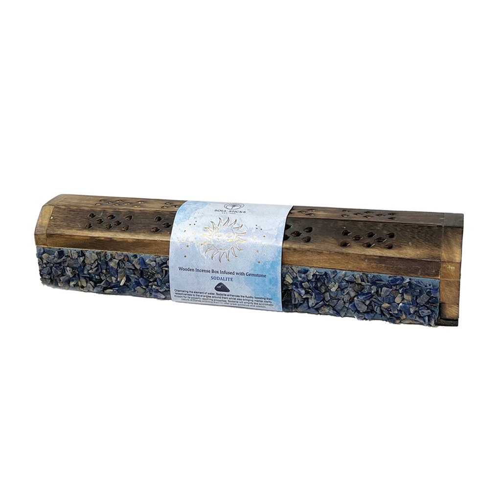 [14609] Sodalite Elements Wooden Coffin Box