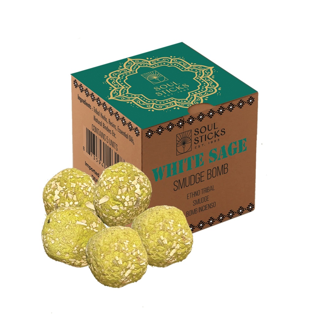 [14649] White Sage Smudge Bombs w/ Burner – Pack of 5