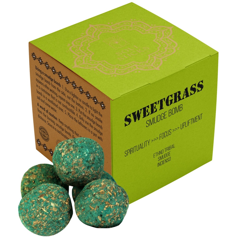 [14662] Sweetgrass Braids Smudge Bombs w/ Burner – Pack of 5