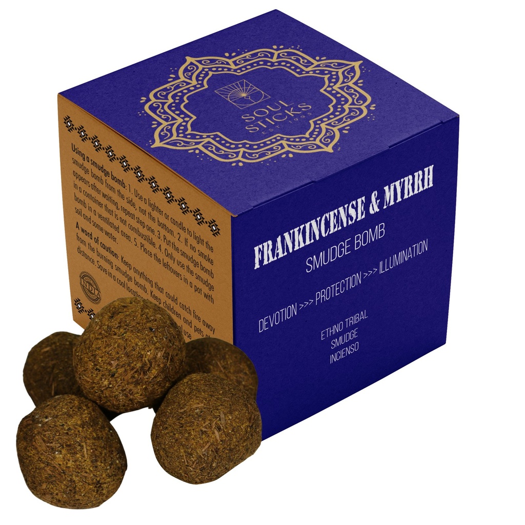 [14663] Frankincense & Myrrh Smudge Bombs w/ Burner – Pack of 5