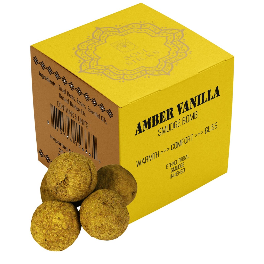 [14665] Amber Vanilla Smudge Bombs w/ Burner – Pack of 5