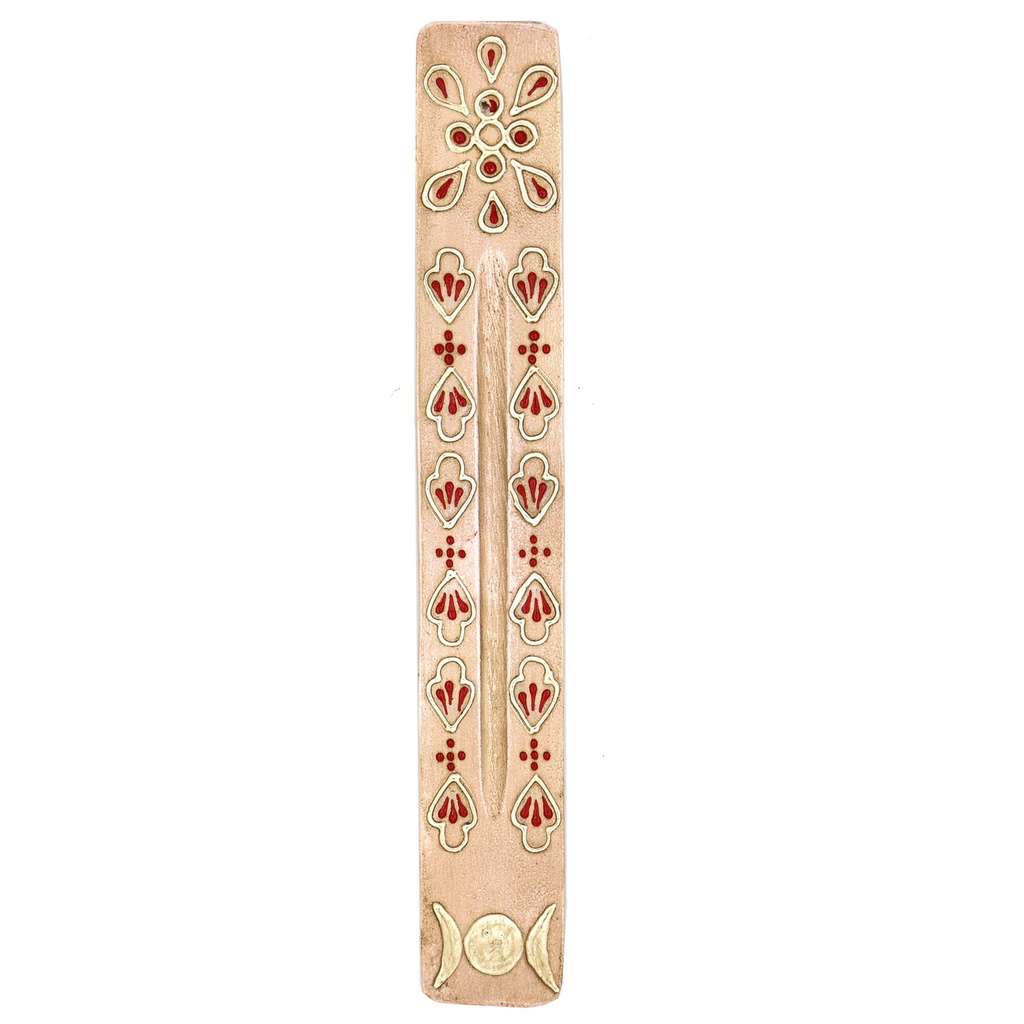 [10448] 11" Beige Hand-Painted Wooden Incense Ash Catchers