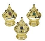 [17403] Jeweled Brass Incense Cone Burners – 4" / Set of 3