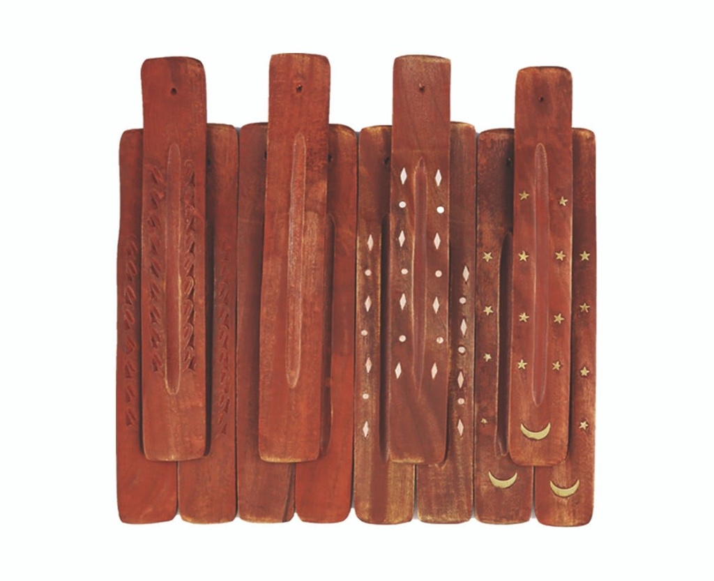 [25821] 19" Assorted Brass Inlaid Wooden Ash Catchers – Set of 12