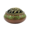 3" Brown & Green Ceramic Incense Burner Bowl
